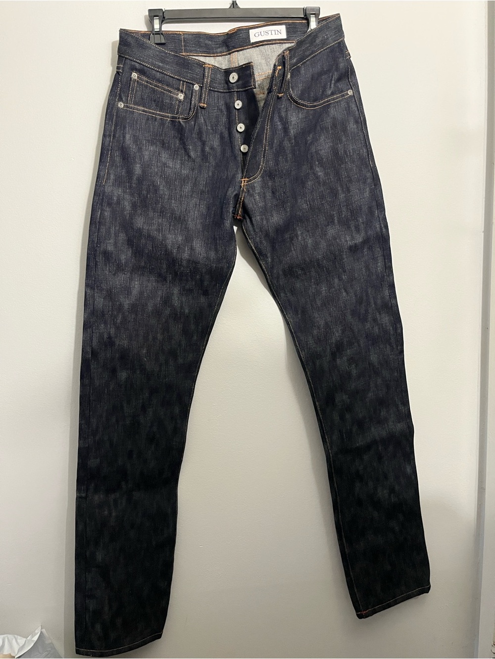 Gustin Men's Slim Straight Raw Dark Indigo Japanese Selvedge Jeans Size 33